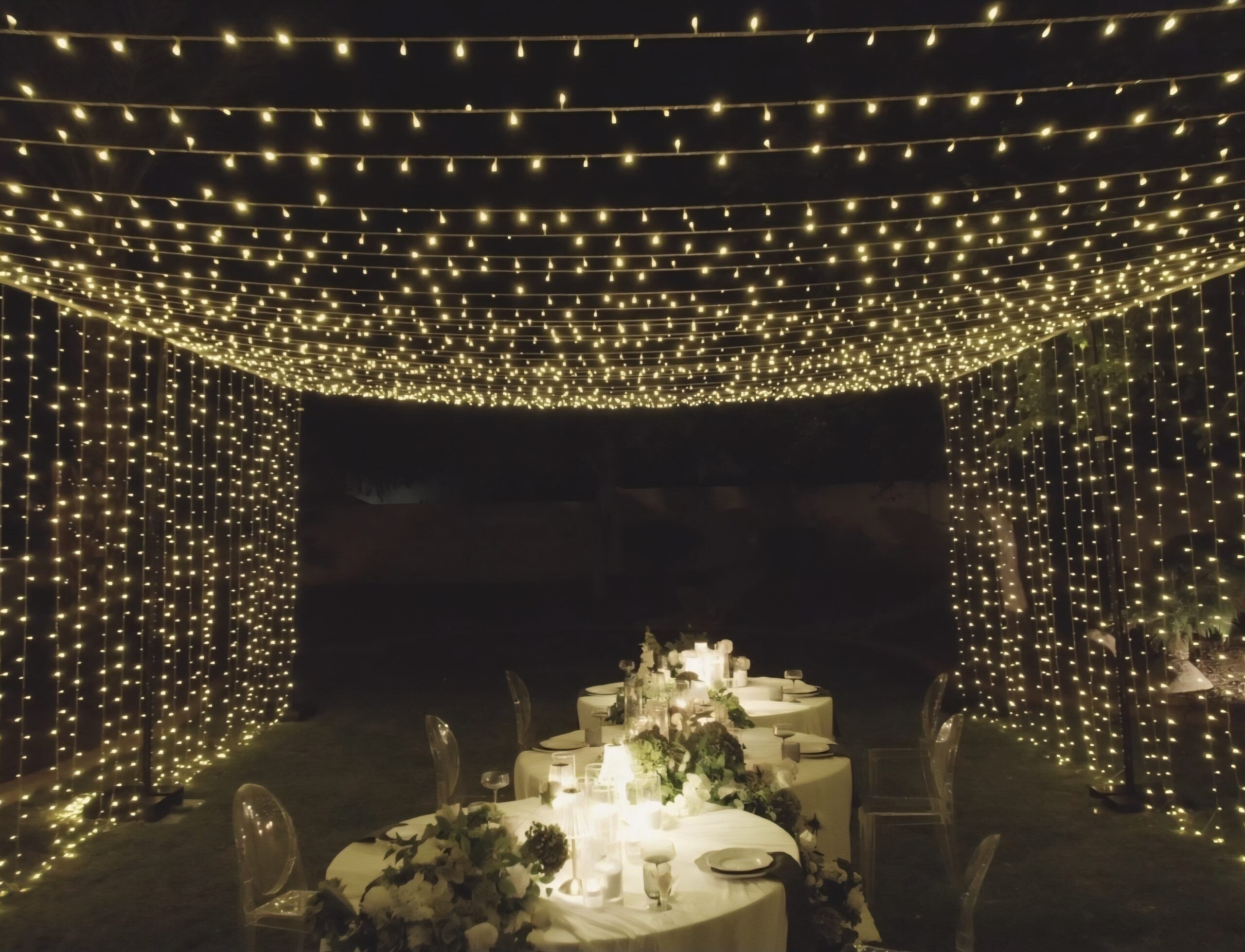 Twinkle canopy light rental setup for a special event