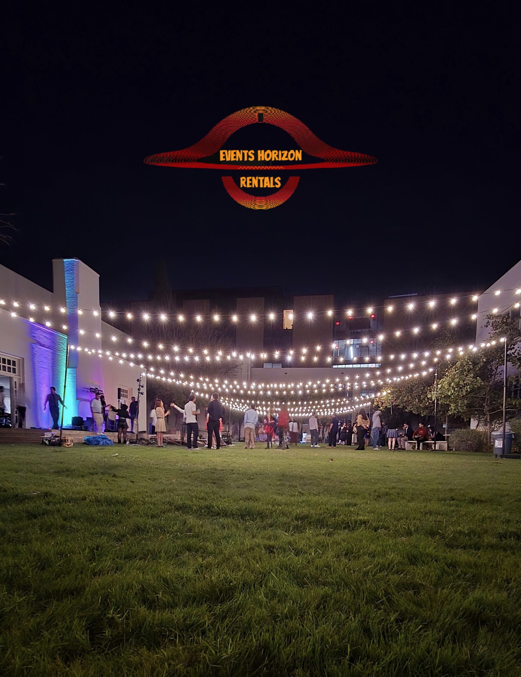 Events Horizon Rentals bistro string lighting installation at Arizona State University
